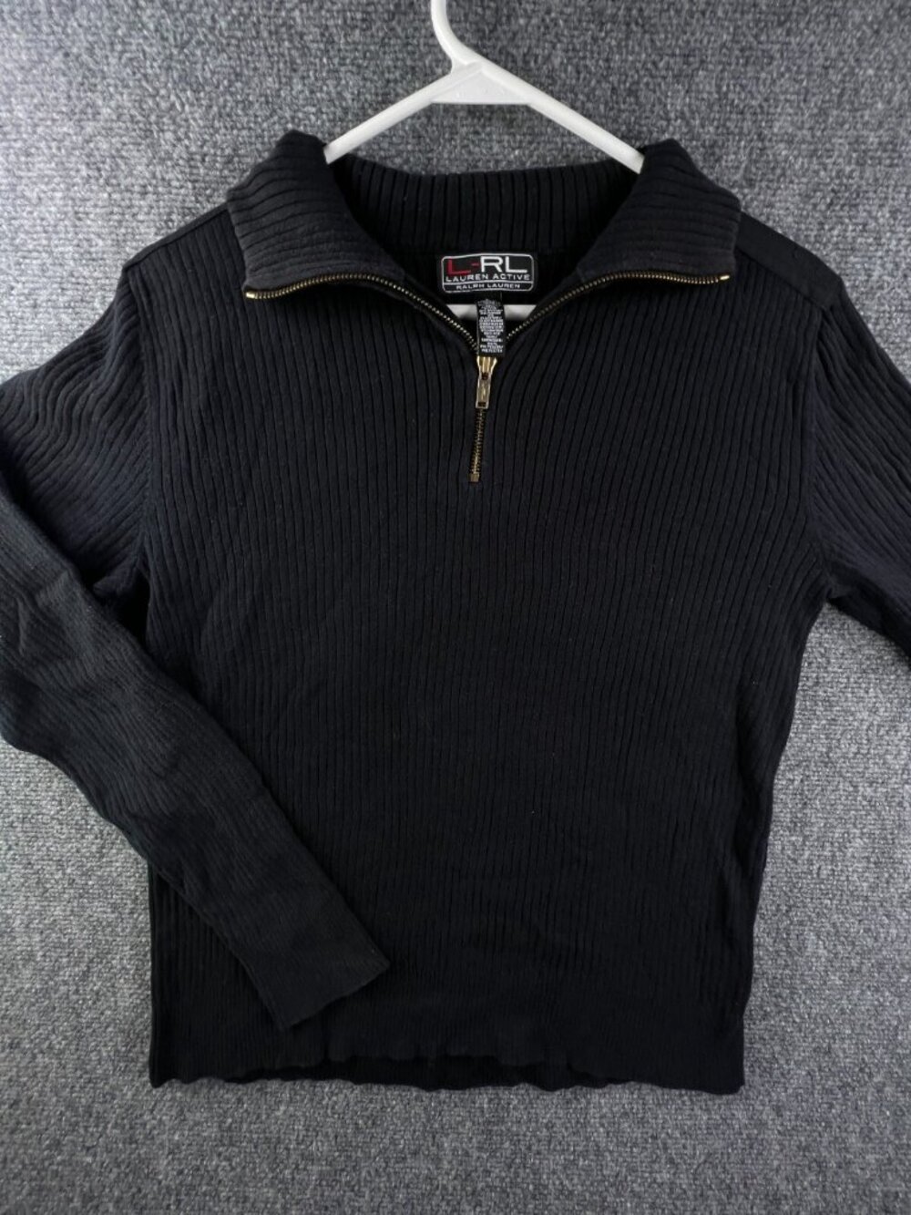 Lauren Ralph Lauren Active Women’s Sweater Black Ribbed 1/4 Zip Large Stretch